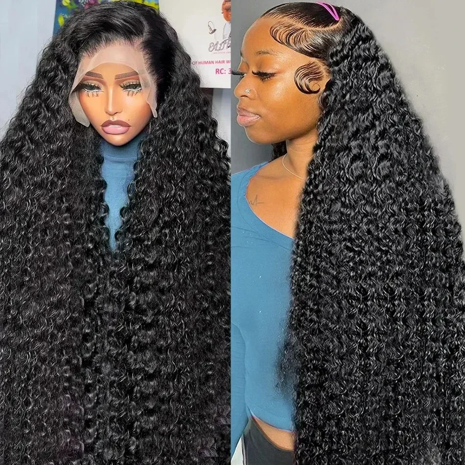 

200 Density HD 13X6 Transparent Deep Water Wave Curly Human Hair Lace Frontal Wig 30 34 Inch 13X4 Lace Front Human Hair Wigs