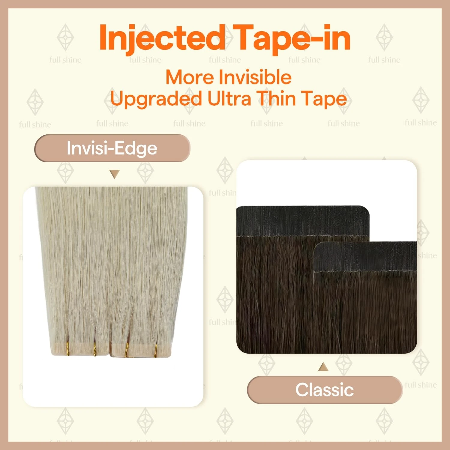 Full Shine Injection Virgin Tape Hair Extensions Invisible Tape in Remy Straight Hair for Women