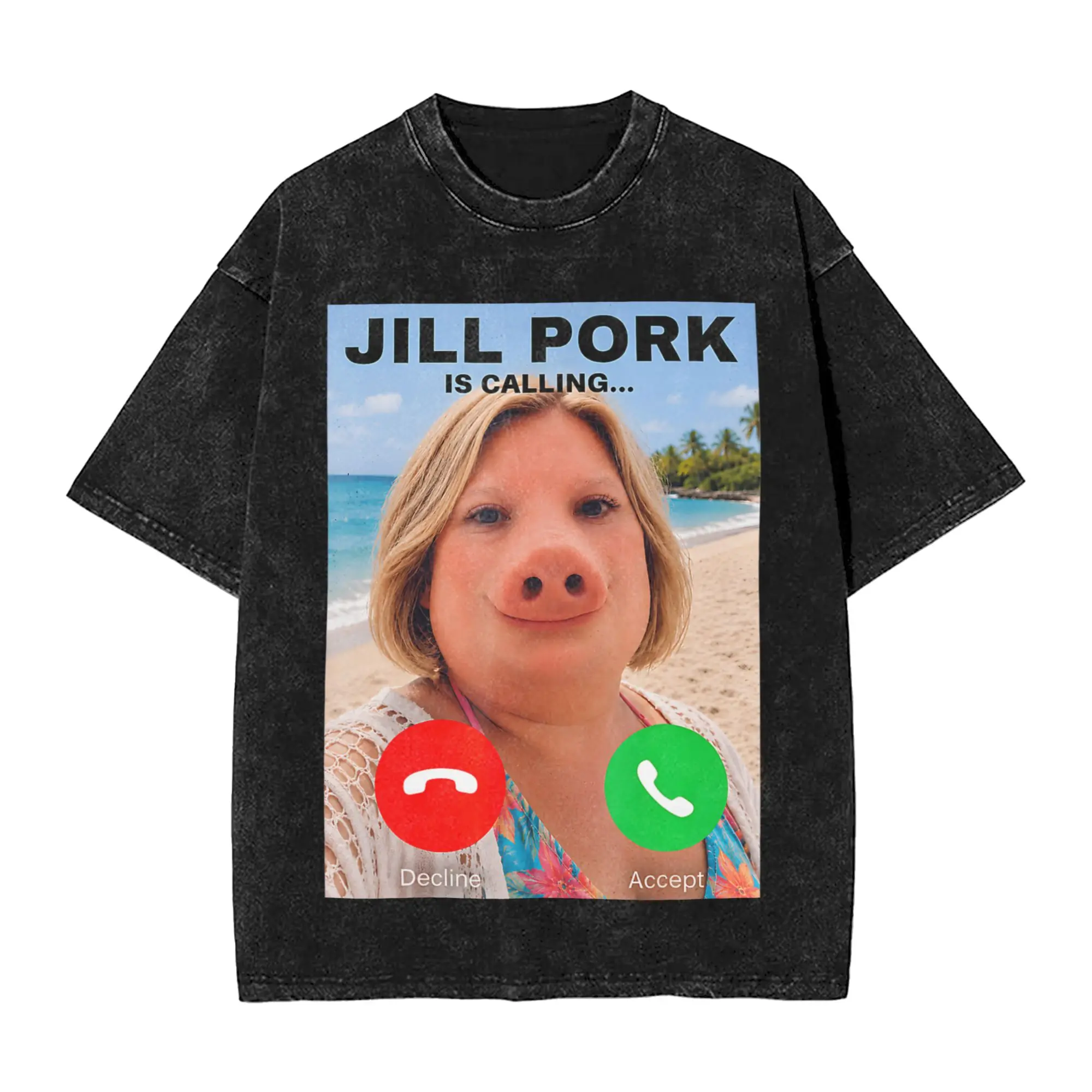 Jill Pork John Pork Funny Calling Phone Shirt Brainrot T Shirt Men's Cotton Novelty T-Shirt Short Sleeve Tops Plus Size