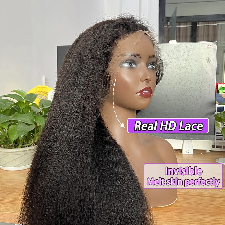 Peluca de cabello humano con frente de encaje HD 13x4 liso rizado 200% de densidad Color Natural nudos blanqueados prearrancados 100% pelucas de cabello virgen crudo