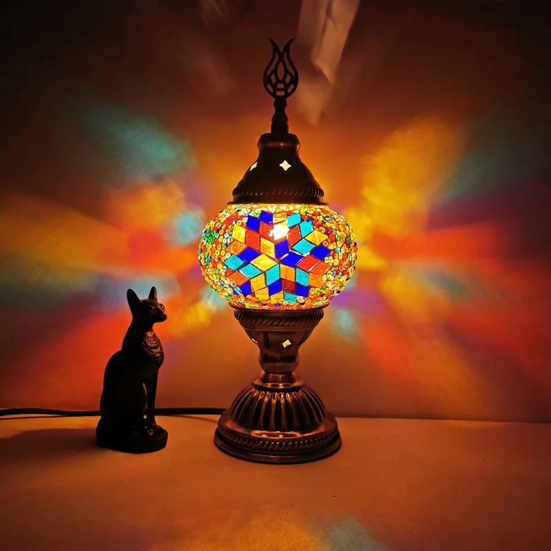 

Newest Turkish Mosaic Table Lamp Vintage Art Deco Handcrafted Lamparas De Mesa Ball Glass Romantic Bed Light Led Night Lampe