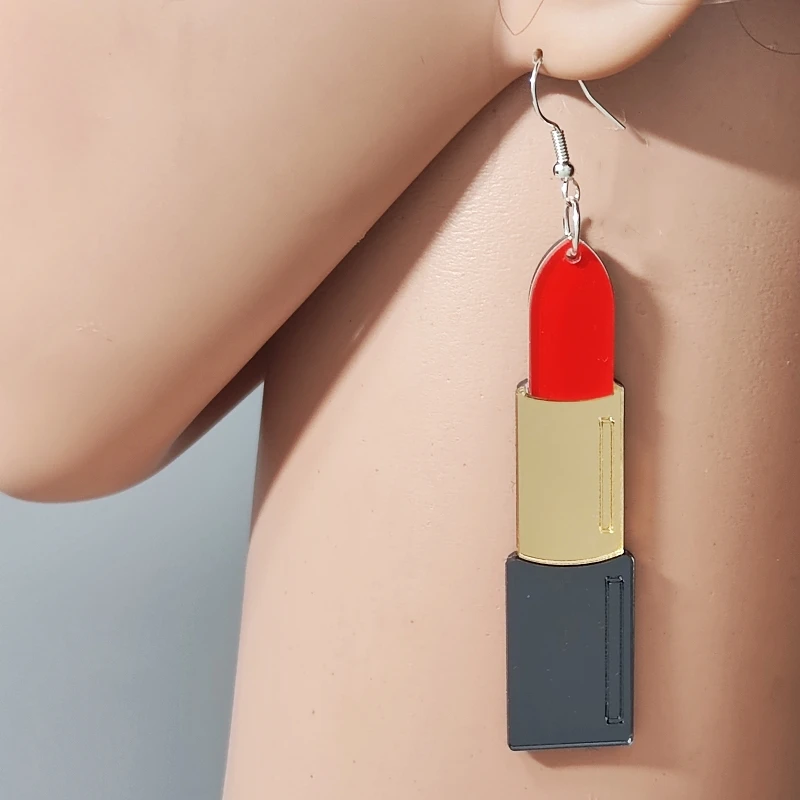 KUGUYS Lipstick Dangle Earrings for Women Vintage Mirror Acrylic Jewelry Casual Music Festival Summer Accessories