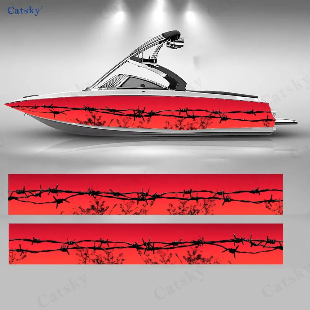 

2Pcs Hardcore Barbed Wire Boat Stickers, PVC Waterproof Durable Vinyl Wrap Decals for Fishing Boats, Durable and Stylish Design