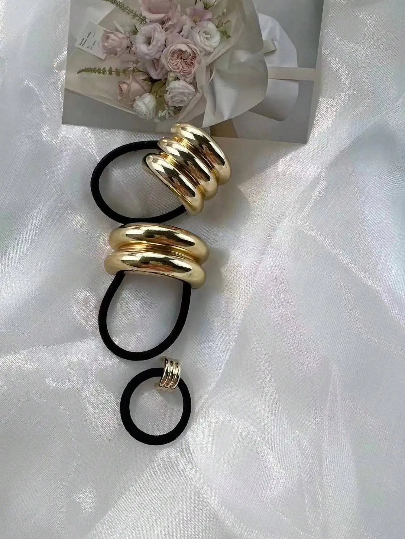 

3pcs Europe And The United States Geometric Metal Bump Elasticity New Elegant Hair Ties Versatile Hair Rope Retro Elegant Hair