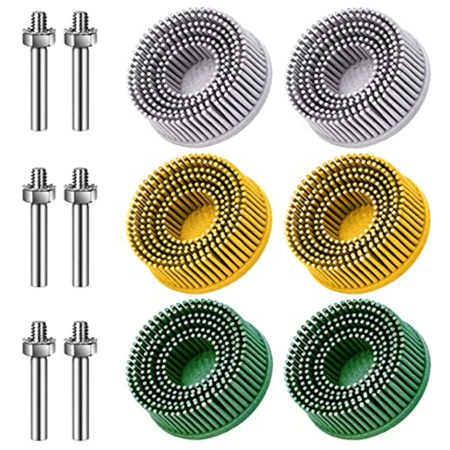 

6 Pack 2 Inch Bristle Disc Grit 50# 80# 120# with 1/4" Shank Attachment Abrasive Coating Removal Disc for Metal 6, 2 inch