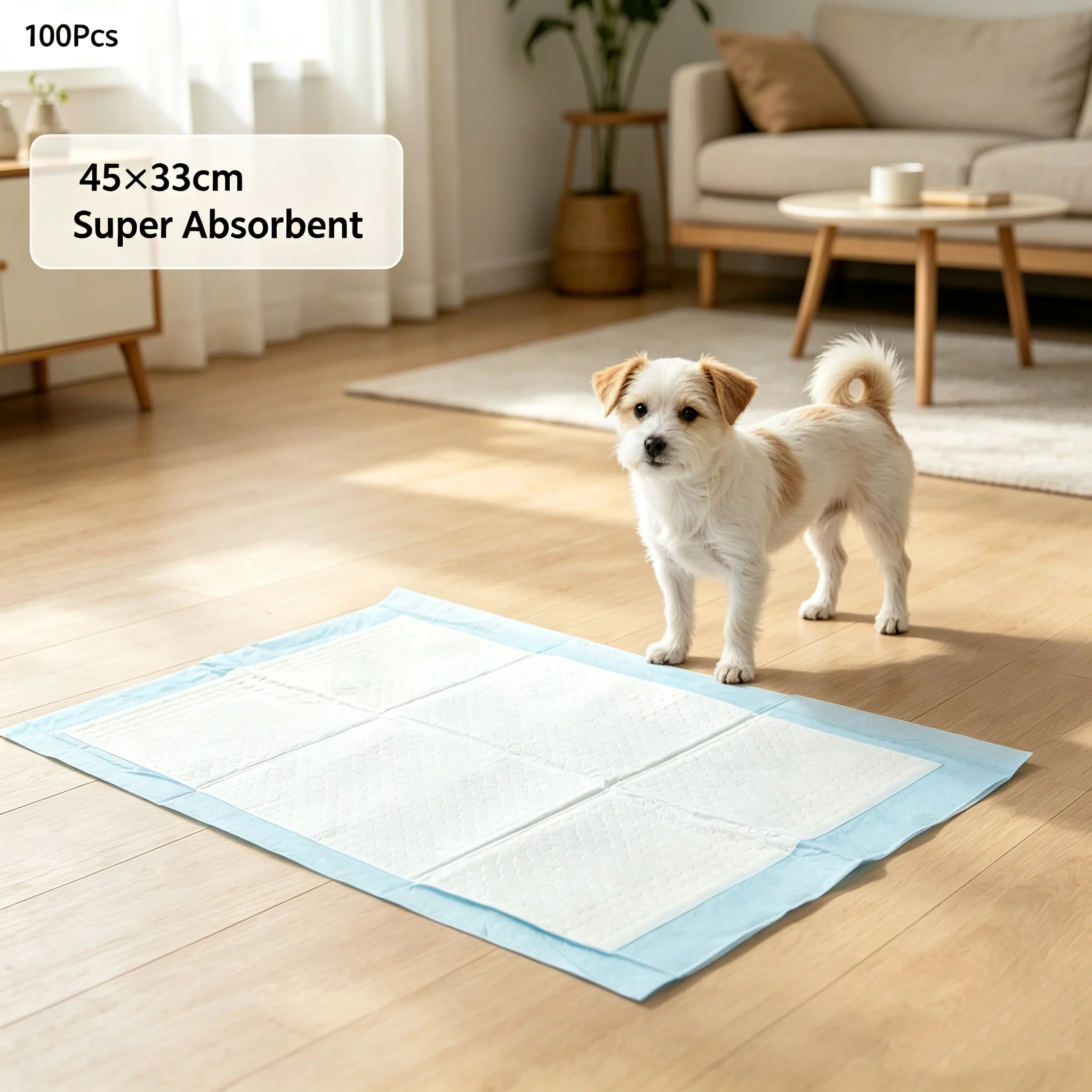 100Pcs 45×33cm Disposable Pet Pee Pads, super absorbent leak-proof puppy training mats, non-slip waterproof soft thick blue inco