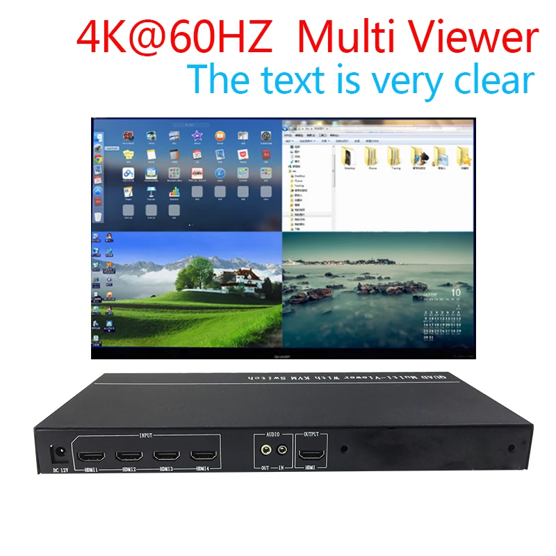 4K@60 4x1 HDMI Quad Multi viewer 4 in 1 Out 4 Channel Video Splitter switcher multiplexer for PS4 DVD Camera PC To TV Monitor