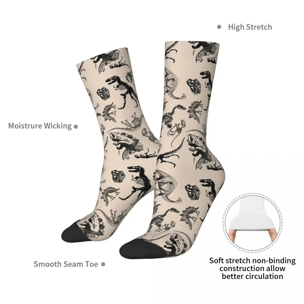 Vintage Museum Dinosaurs And Skeletons Black And Cream Socks Absorbing Stockings All Season Long Socks Unisex Birthday Present