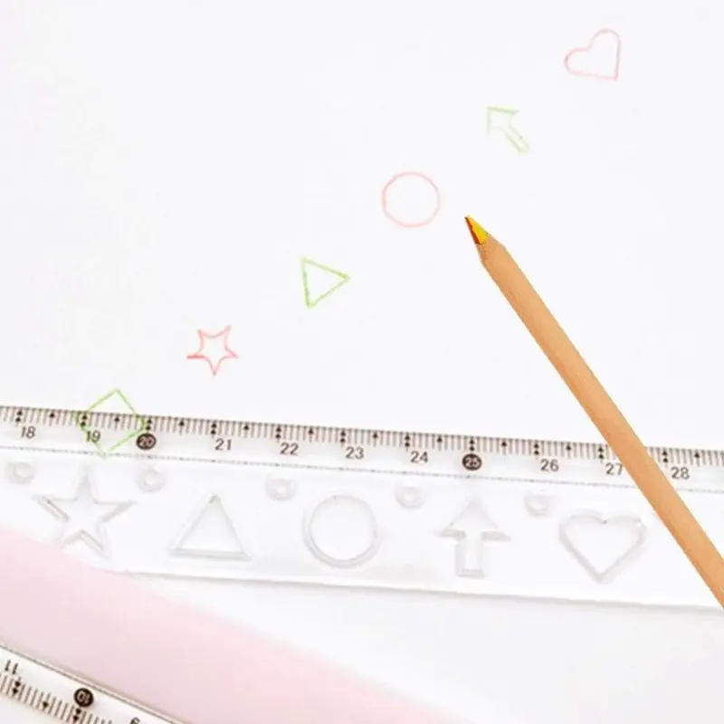 2 Pcs Folding Transparent Plastic Geometric Ruler - School Stationery for Students & Kids (Colour Random) HJ