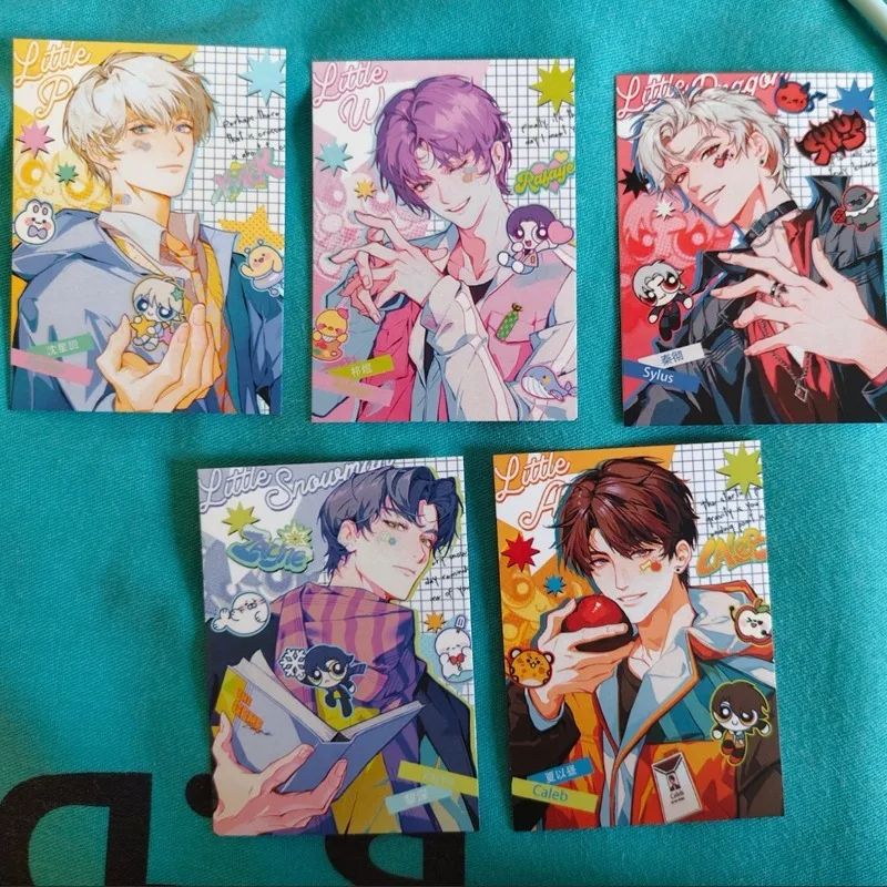 5Pcs/Set Dopamine style Love and Deepspace Laser Card Xavier Zayne Rafayel ralayo Sylus Caleb  Cosplay Rounded Corners LOMO Card