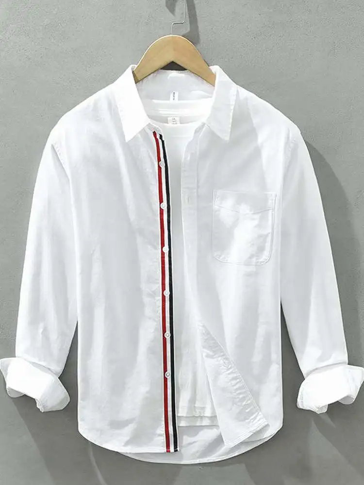 

Мужской длинный све irt, весенне-осенний повседневный топ с поясом из бычьего плетения, универсальный молодежный топ на пуговицах, чистый цвет irt