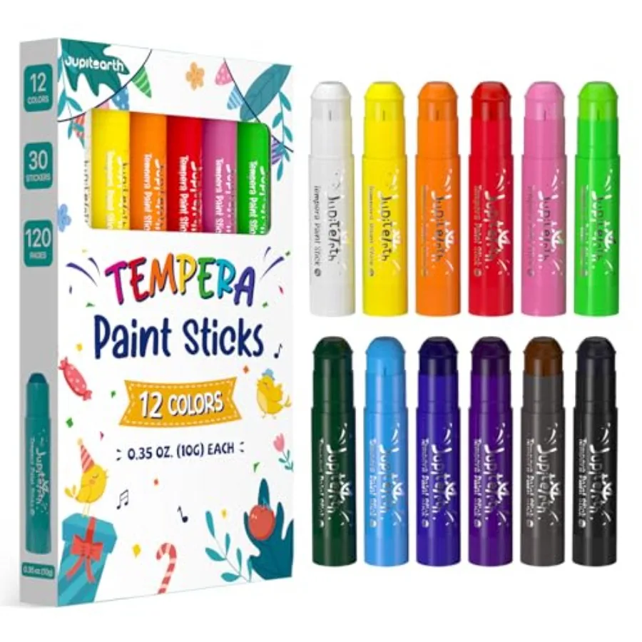 

Paint Sticks for 12 Colors, Quick Drying, Smooth, Non-Toxic and Washable Solid Tempera Paint Sticks with 120 PDF Coloring Pages