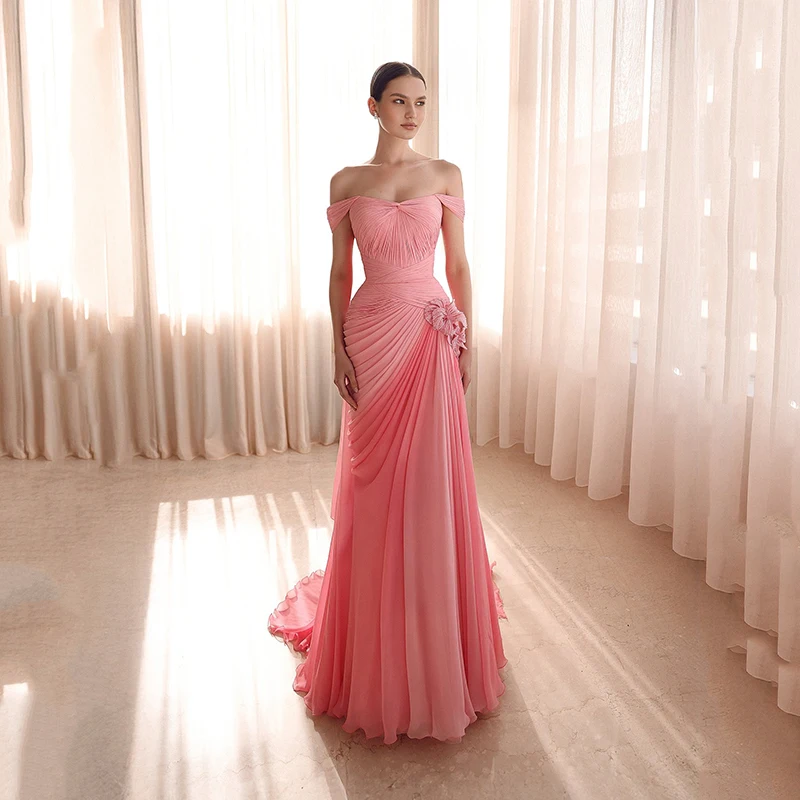 

Thinyfull Boho A-Line Prom Evening Dresses Off The Shoulder Holiday Pleated Party Dress Chiffon Cocktail Prom Gowns Customized