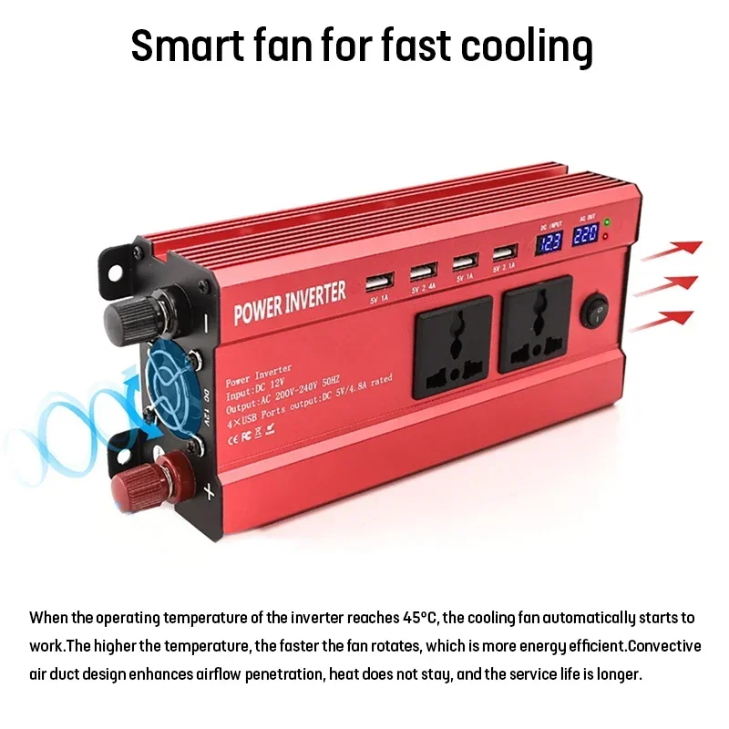 Power Inverter 4 USB Interface Transformer 1200W 12V/24V to 220V LED Car Converter Charger Adapter Modified Sine Wave