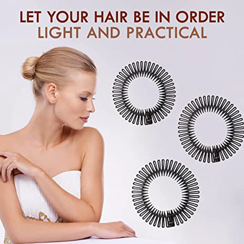 15 Stück volle runde Stretch kamm Stirnbänder flexible Kunststoff Kreis Haar wickel Haarband halter – Detail 9