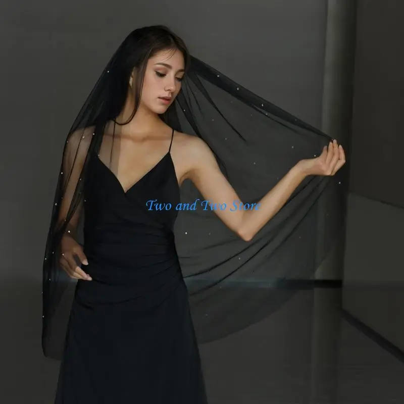Véu preto sofisticado HX6F para noivas com espumante Rhinestones Party Decoration