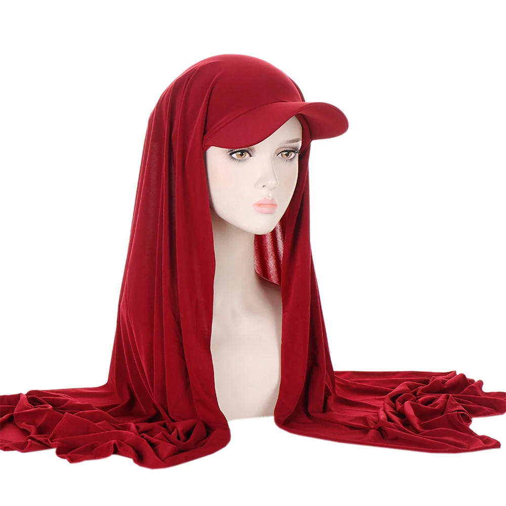 Women Hijab Baseball Cap with Instant Jersey Scarf Ready To Wear Hijab Headwrap Islamic Veil Headscarf Shawl Wrap Turbante Mujer