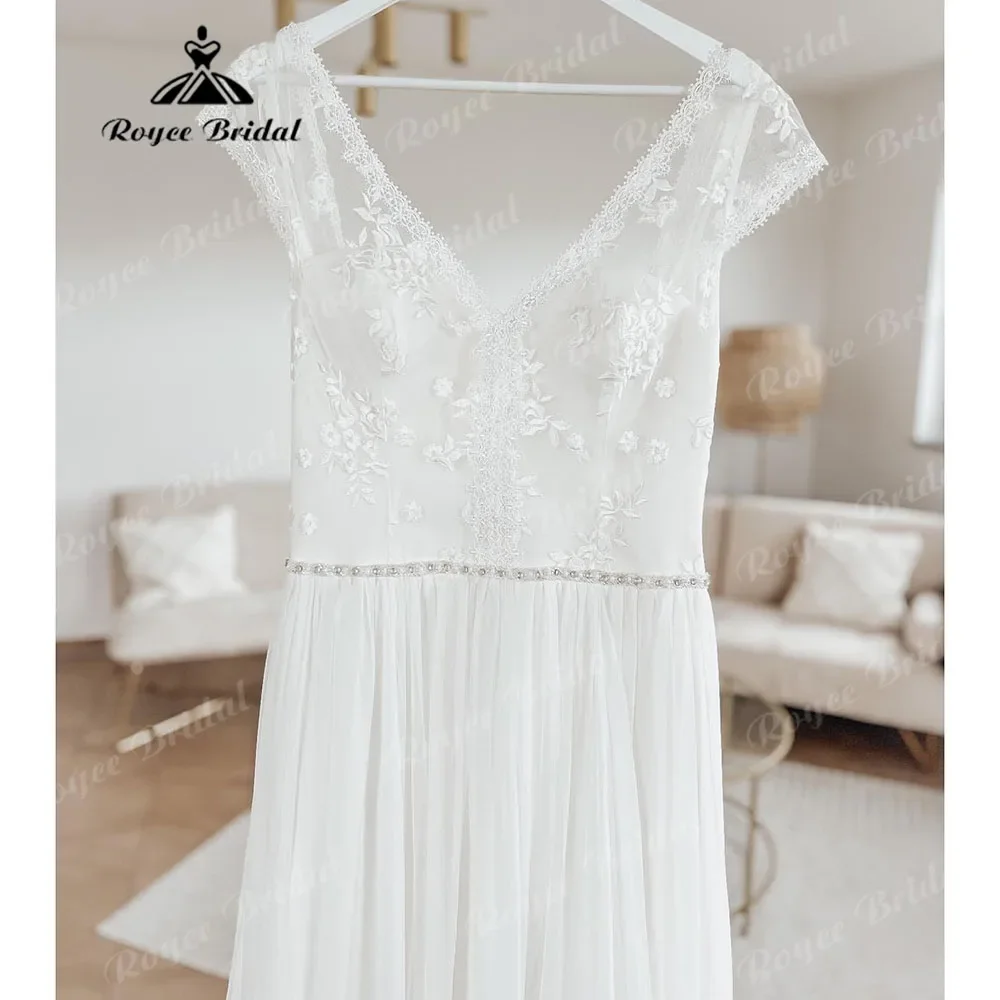 

Suknia Slubna Boho Lace Backless Beach A Line Wedding Gown with V Neck 2025 Robe Boheme Civil Wedding Dress for Bride Chiffon