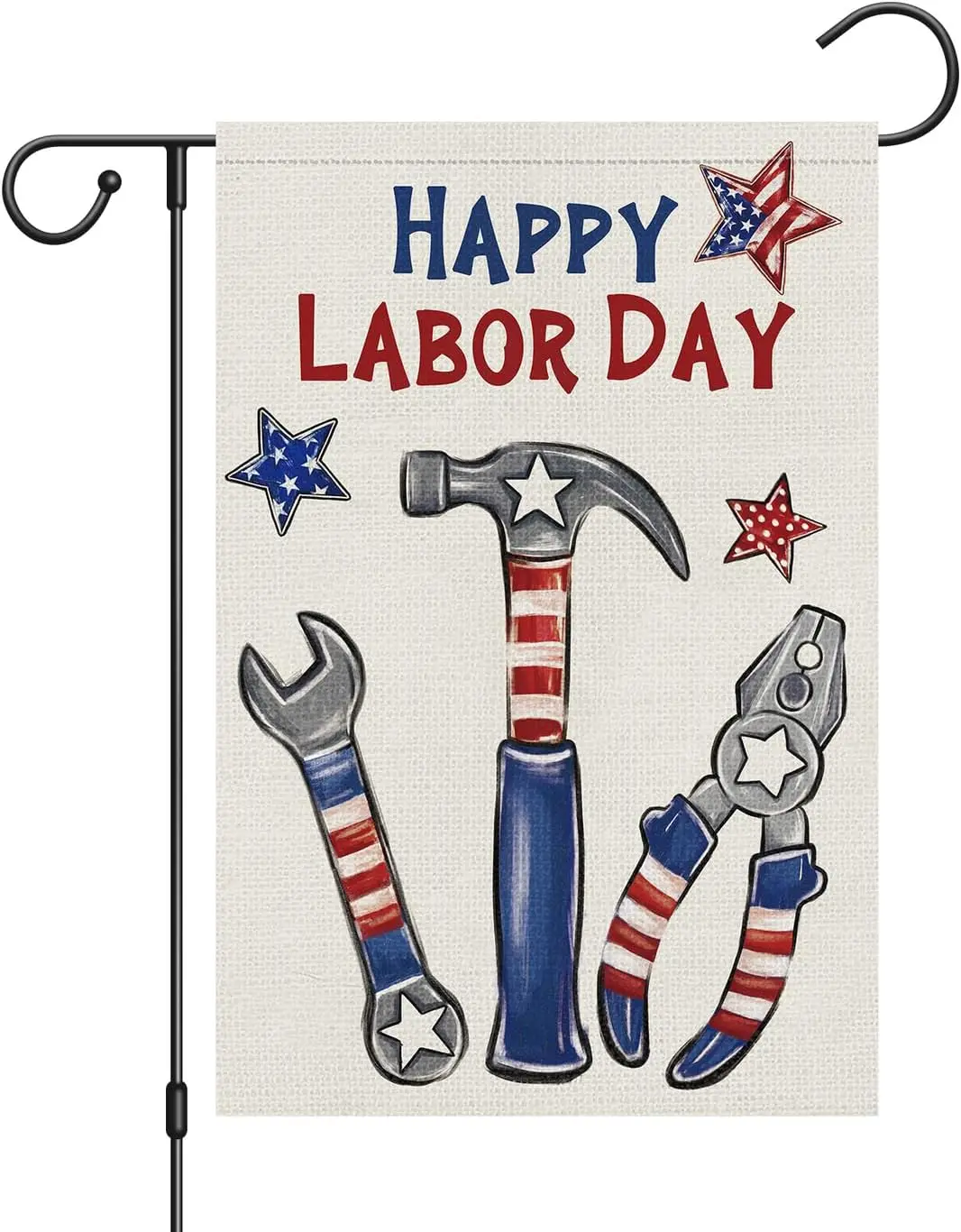 Louise Maelys Happy Labor Day Garden Flag 12x18 Double Sided Vertical, Burlap Small Stars Stripes Tools Garden Yard House USA Fl