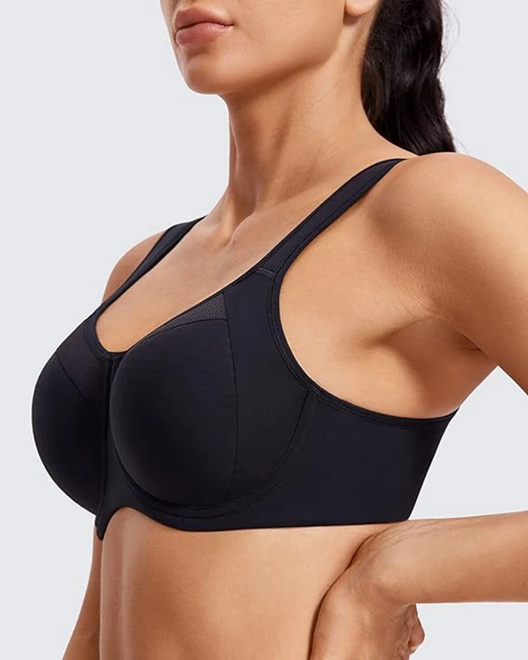 SYROKAN Sports Bras for Women High Impact Support Underwire Full Coverage Lightly Padded Running Gym Workout Bra Shockproof