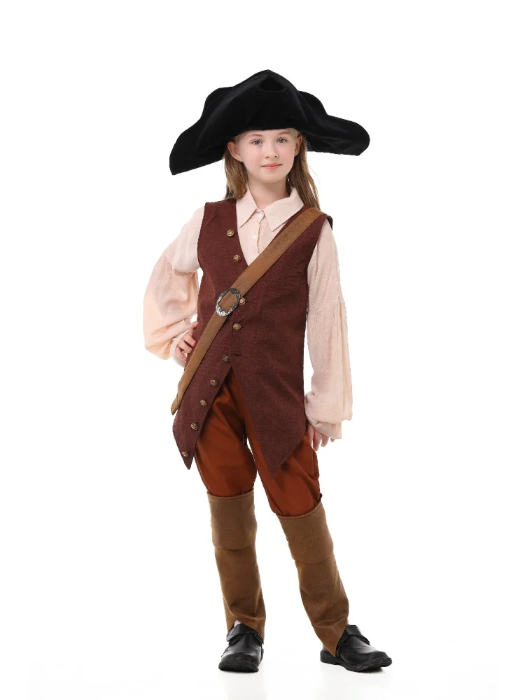 Erwachsenen-Vintage-Piratenkostüm, Gerüschte Bluse, Knopfweste, Schwarzer Dreispitz, Halloween-Bühnenauftritt, Ausgefallenes Outfit-Set – Detail 16