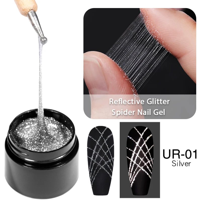 UR SUGAR 7ml Reflective Silver Liner Gel Pull Line Gel French Self-Leveling Semi Permanent Soak Off UV/LED Painting Gel