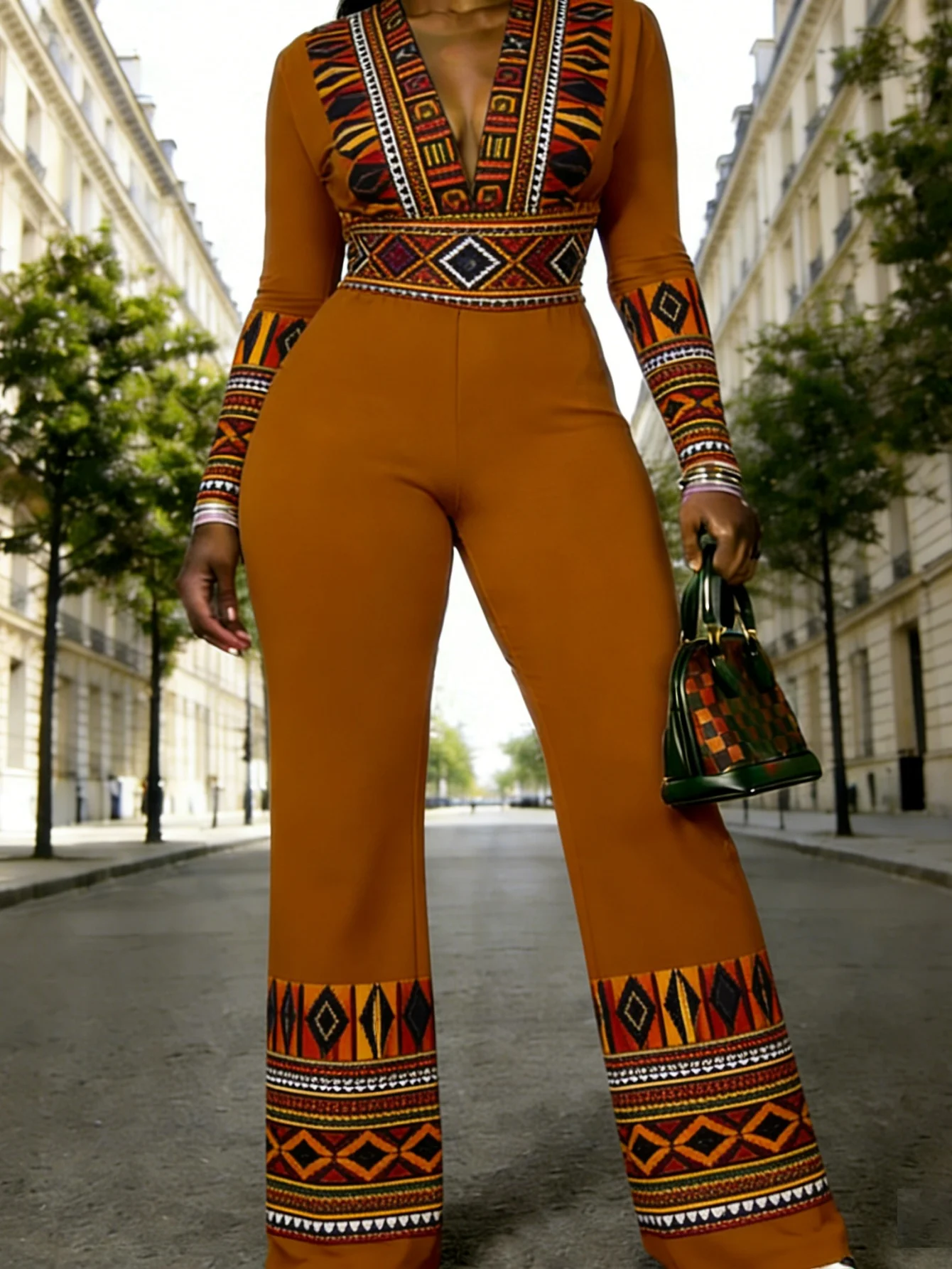 Macacão justo de manga comprida com decote em V, ideal para o outono, feminino, elástico, peça única, para a primavera, roupa de rua de luxo, para fes