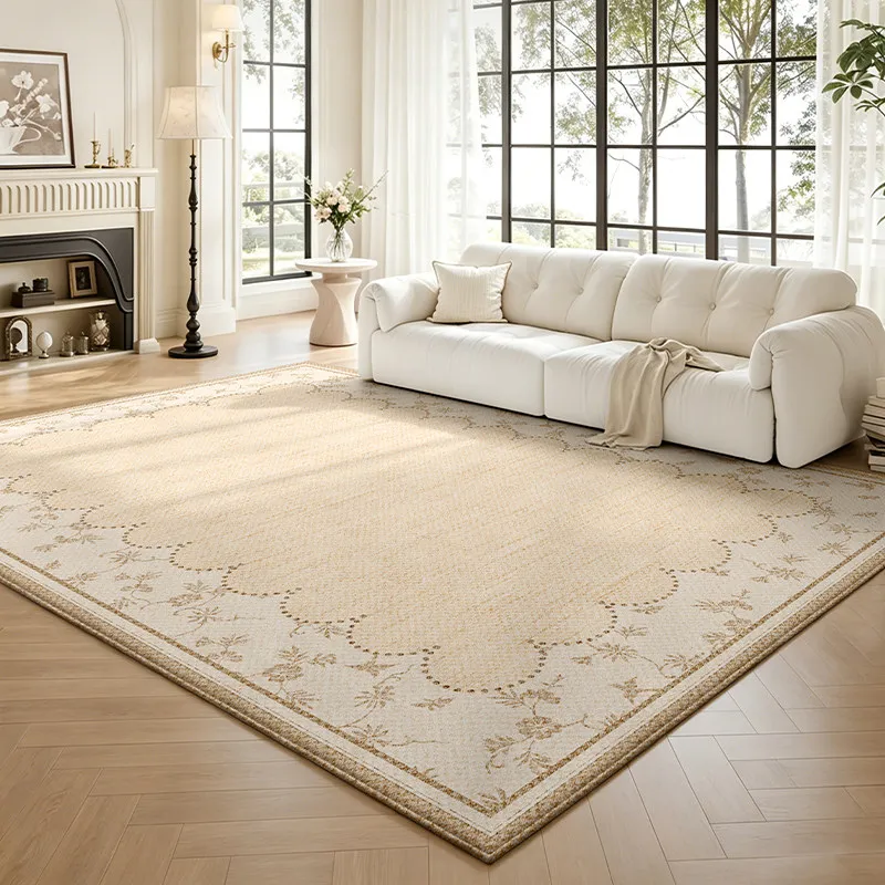 French Cream Style Carpets for Living Room Light Luxury Bedroom Decor Carpet Flowers Bedside Plush Rug Soft Home Thick Floor Mat