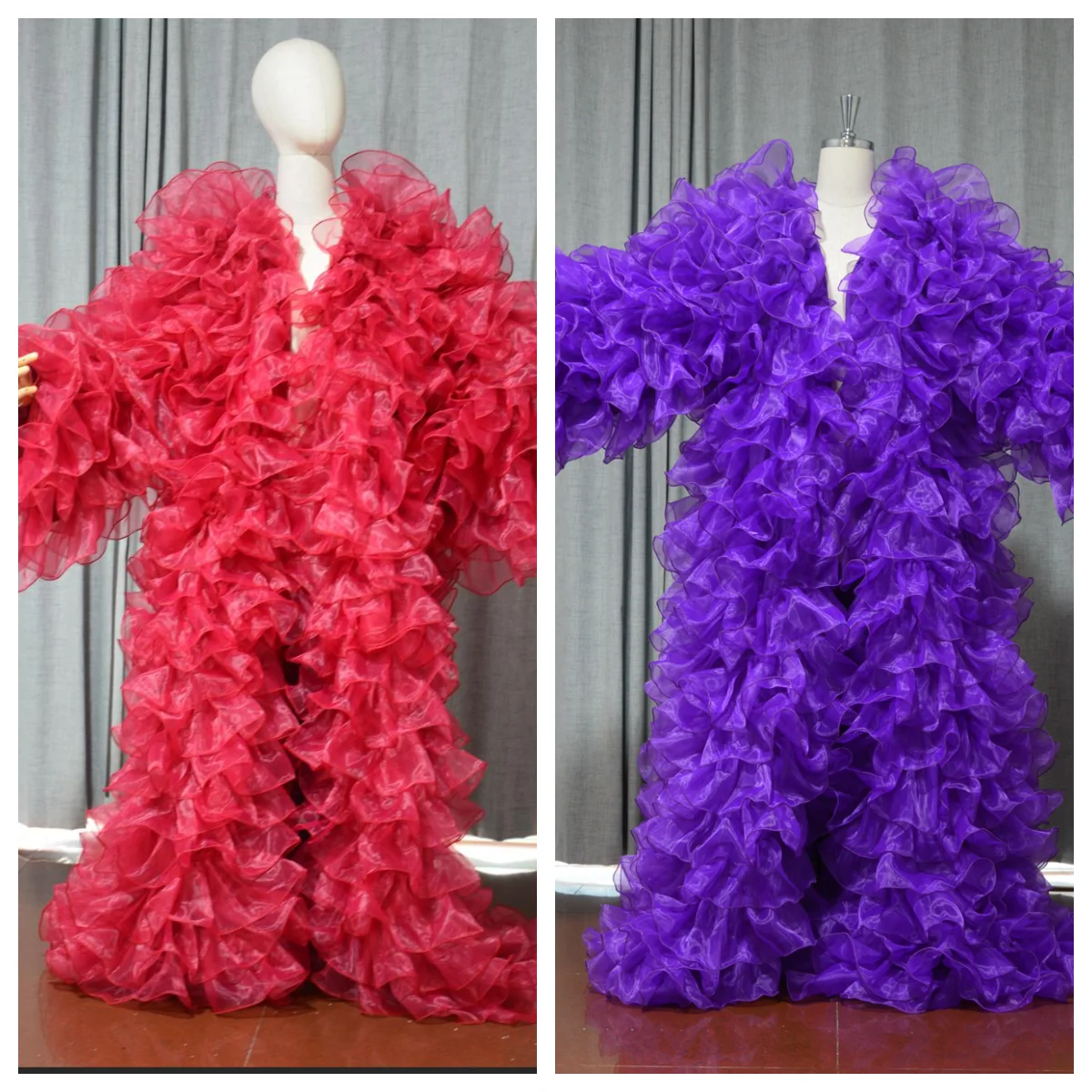 

Многослойная длинная куртка из органзы с пышными и длинными рукавами, женская накидка, жилет, наряд, женская верхняя одежда, пальто фиолетового цвета на заказ