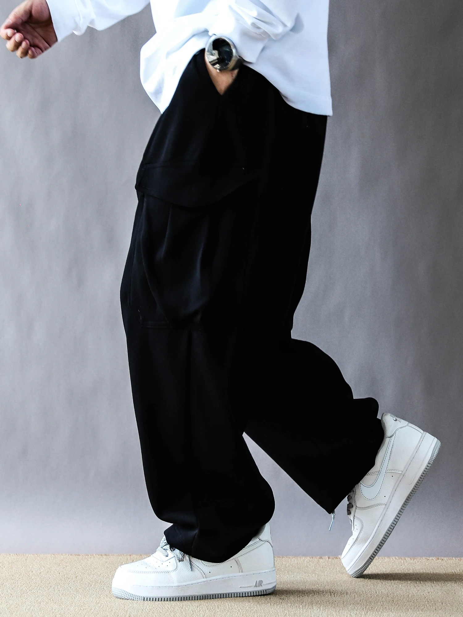 

Retro Japanese Style Men's Work Pants Spring Autumn Loose Fit Sweatpants Long Trousers 2025 New Style Cuffed Black Pants