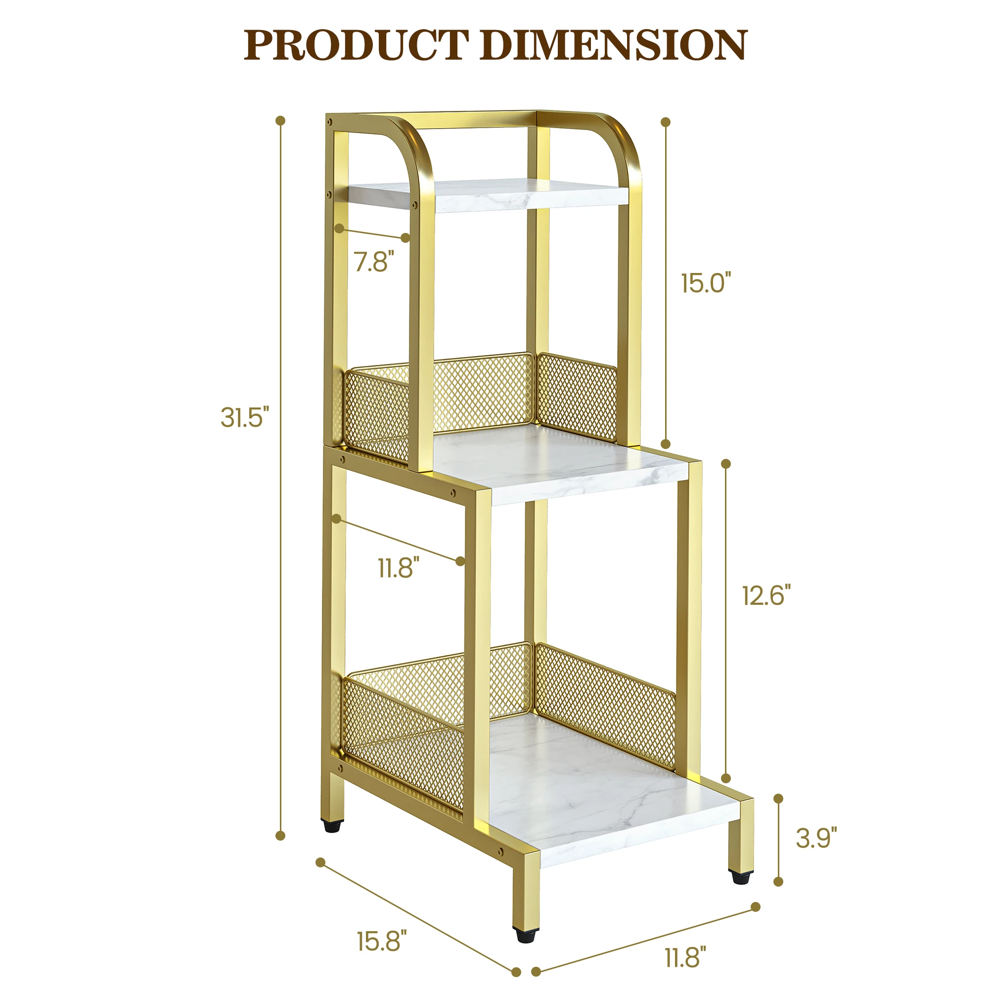 

Small Bookcase, 3-Tier Bookshelf, Gold Ladder Shelf, Free Standing Slim Shelving Unit for Bedroom Living Room and Home Office