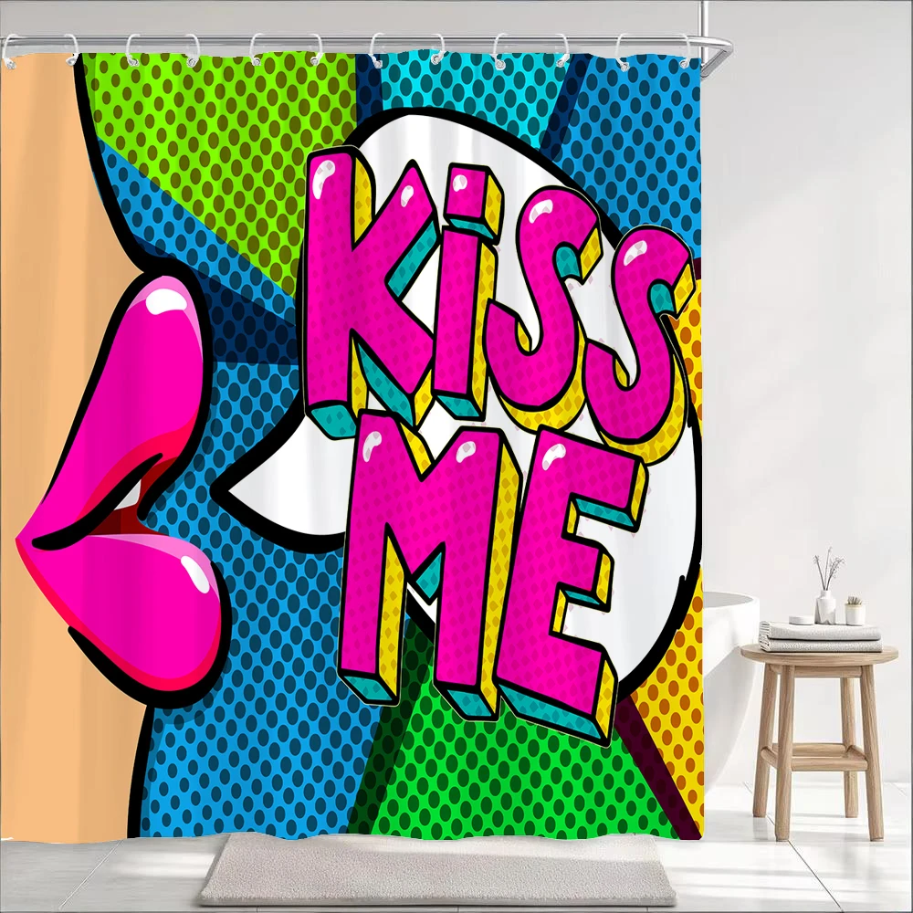 Comic Style Shower Curtain Humor Speech Bubbles Funny Vivid Cartoon Bang Boom Pop Art Illustarion Design Decor Bathroom Curtains