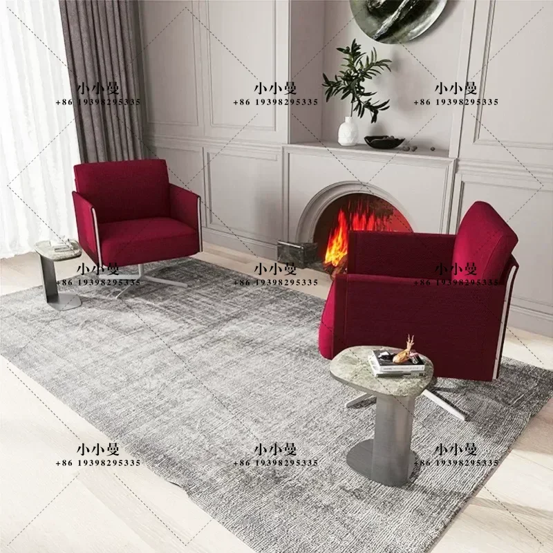Italian Light Luxury Single Sofa Chair Linen Modern Minimalist Creative Red Rotating Living Room Leisure Chair