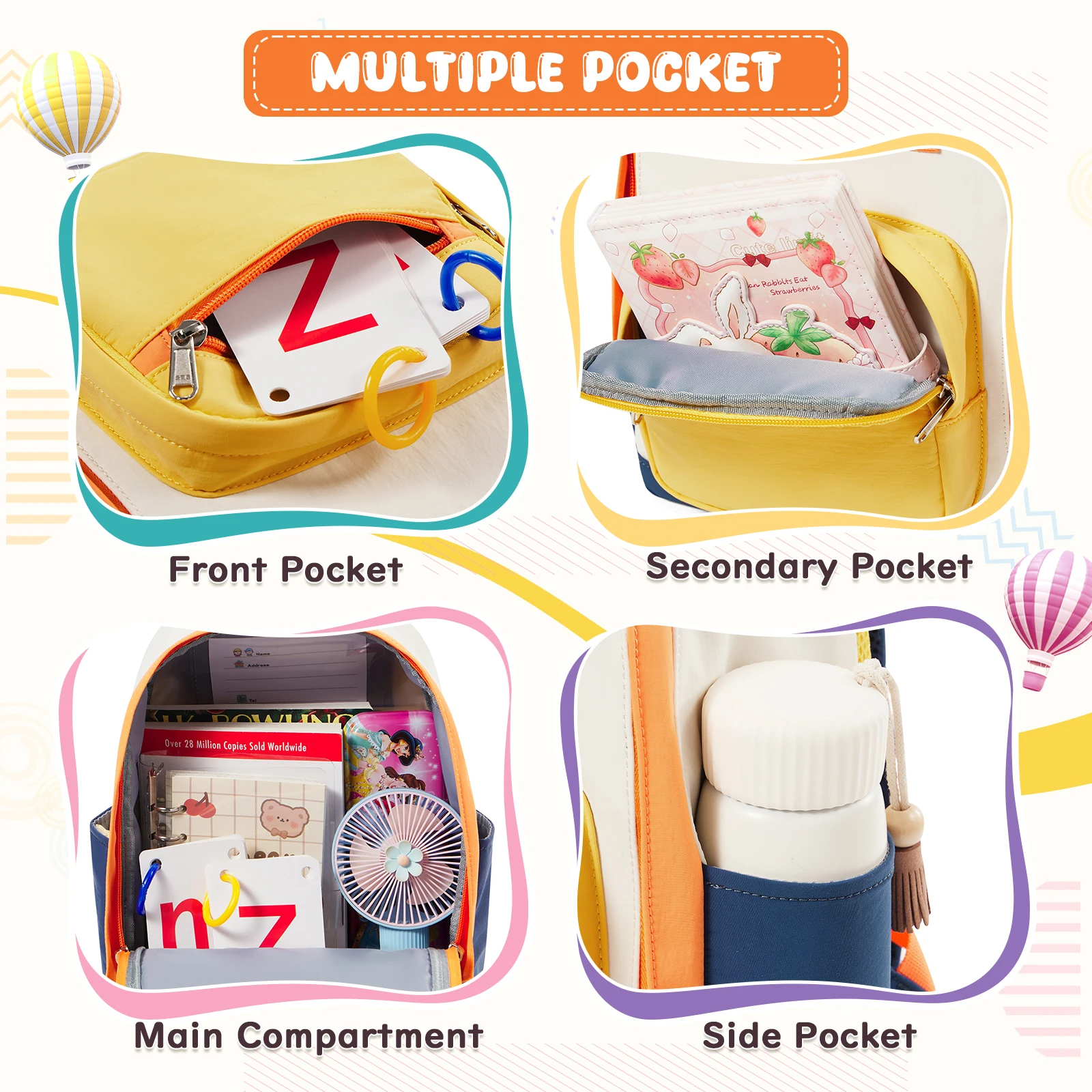 حقائب ظهر للأطفال لطيفة للغاية ، حقيبة مدرسية ، حقيبة ظهر للأطفال ، تصميم تباين الألوان ، متعدد الألوان ، اختياري