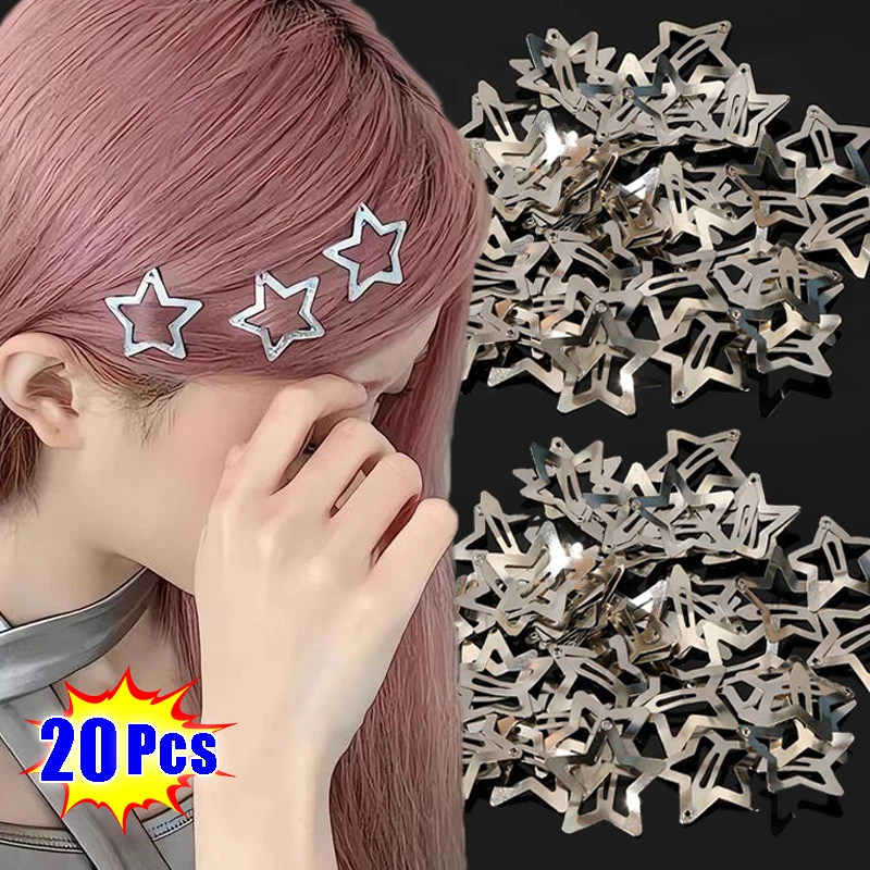 Y2K Filigree Pentagram Star Metal Snap Hair Clips For Women Punk Silver Hair Pin Spicy Girls Exclusive Hair Accessories