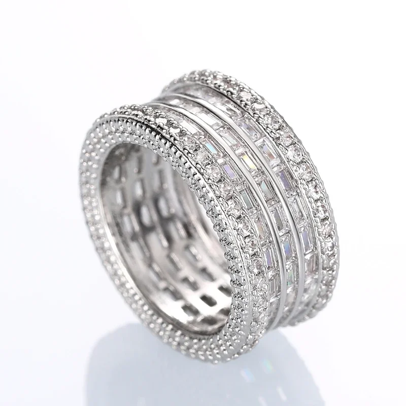 Huitan Brilliant Wedding Engagement Rings for Women full Inlaid CZ Aesthetic Exquisite Finger Accessories Delicate Party Jewelry