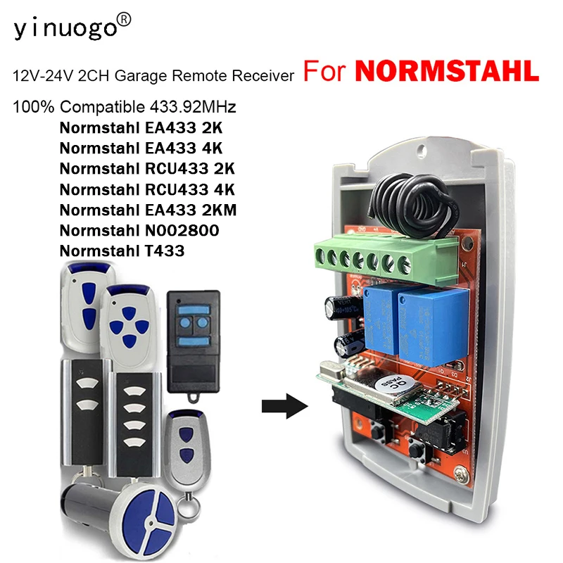 NORMSTAHL EA433 RCU433 2K 4K 2KM N002800 T433 Garage Door Control Switch 433.92MHz Rolling Code Remote Control Command Receiver