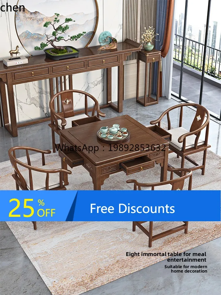 

LYY new Chinese-style middle hall six-piece solid wood strip case rural household walnut table