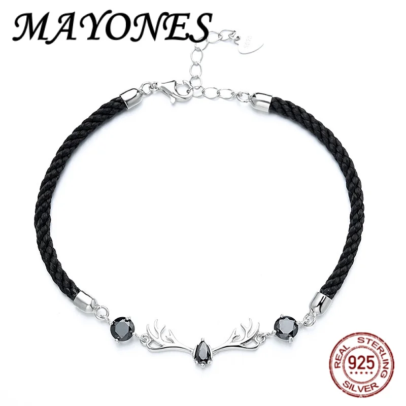 

Браслет из чистого серебра S925 с оленем, регулируемый для мужчин и женщин, ювелирные изделия, подарок для пары, Рождественская вечеринка, 2025