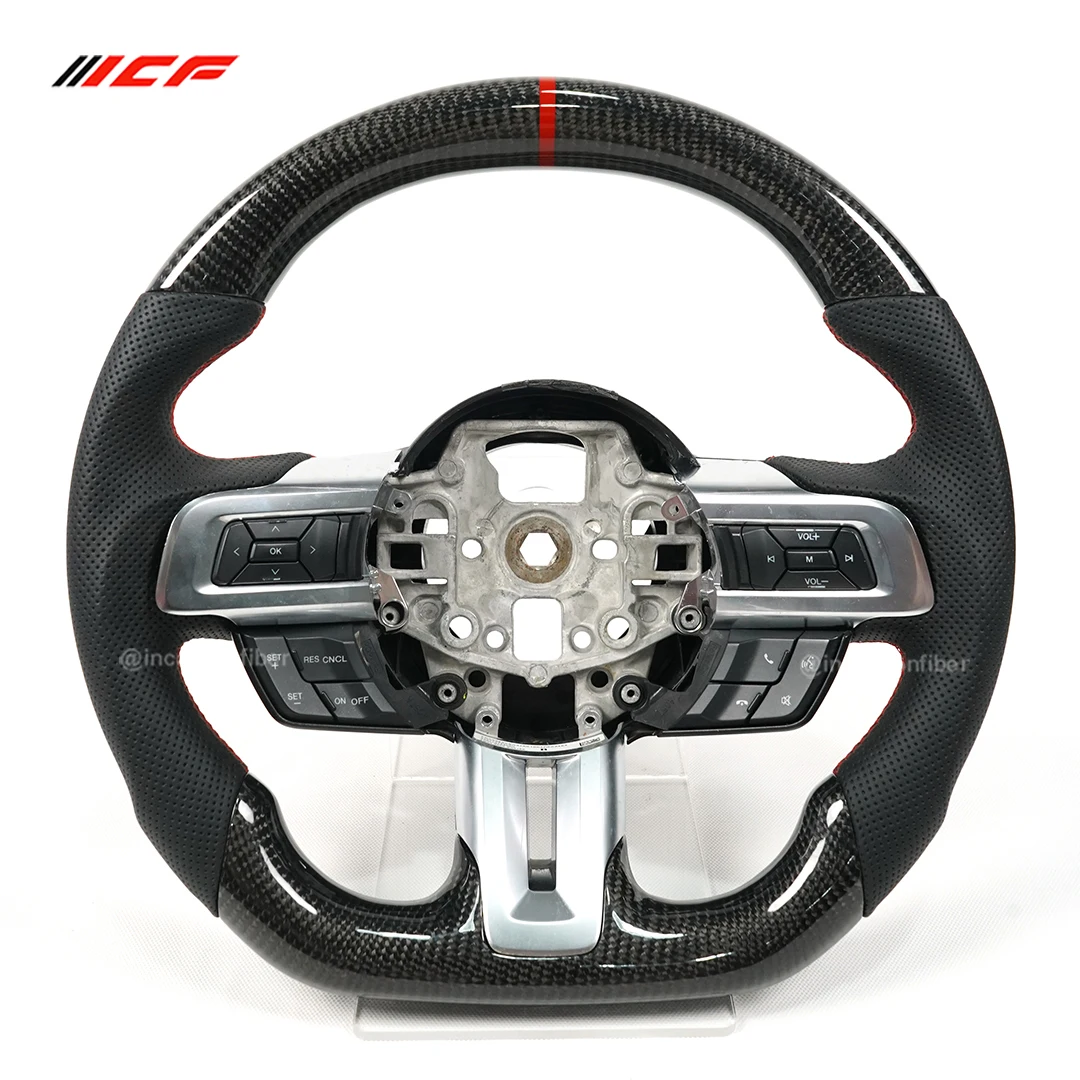 100% Real Carbon Fiber LED Steering Wheel for Mustang  Customized Leather Steering Wheel In Stock