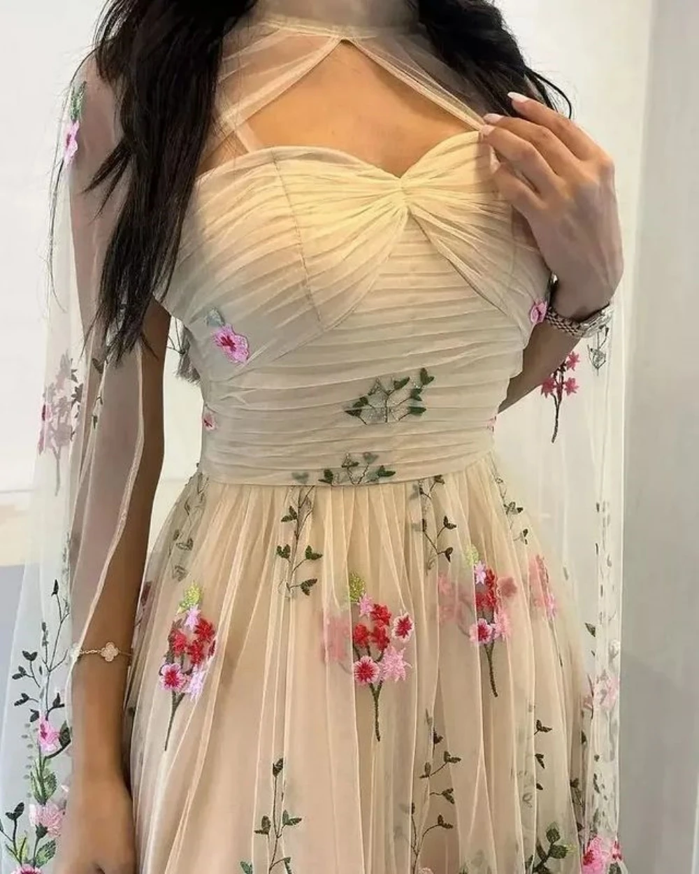 Customized Prom Dresses Matching High Collar A-line Evening  Embroidery Flower Organza Formal Occasion Gown فستان سهرة نسائي 202