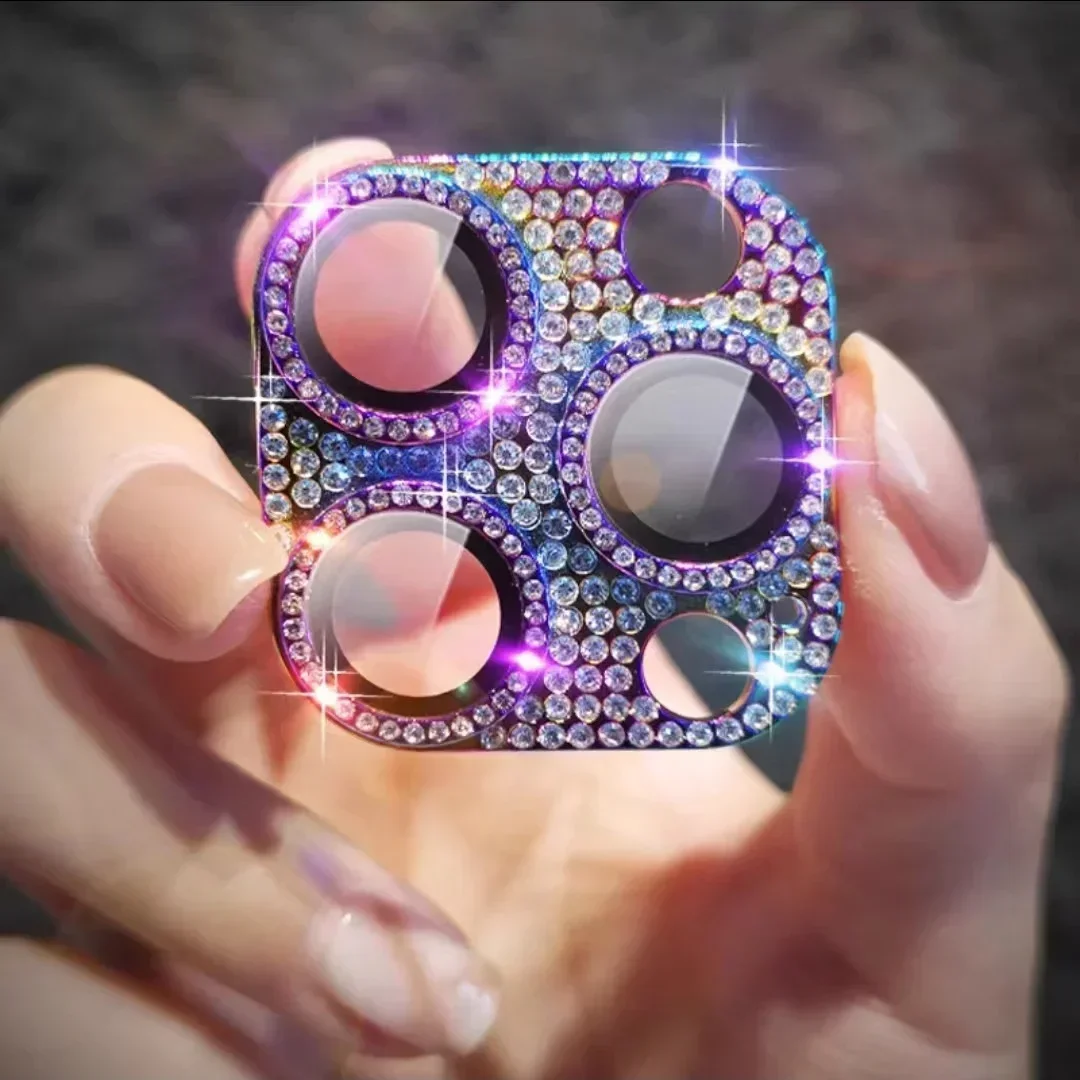 الماس فلاش عدسة الكاميرا حامي آيفون 15 برو ماكس 14 12 11 برو ماكس آيفون 13Mini بريق الطوب عدسة معدنية الزجاج