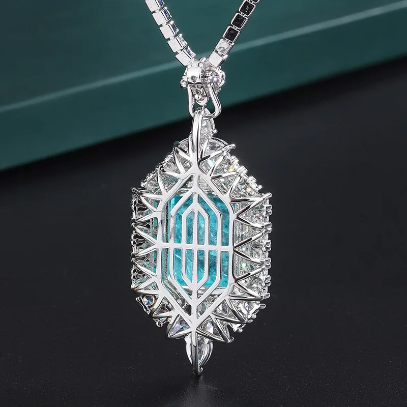 Jewelry Gold Plated European and American Fashion Emerald Paraiba Square 15*20 Pendant Necklace