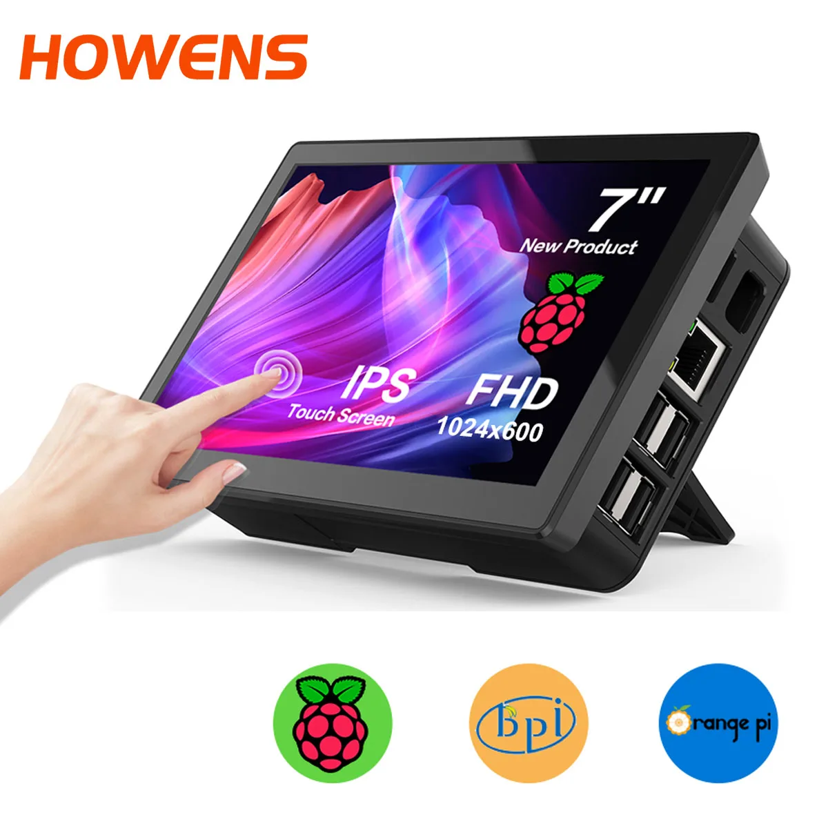 

7-дюймовый сенсорный ЖК-монитор 1024x600 для Raspberry Pi 3/4/5, портативный дополнительный экран с поддержкой HDMI, Type-C, VESA для ноутбуков и мобильных устройств