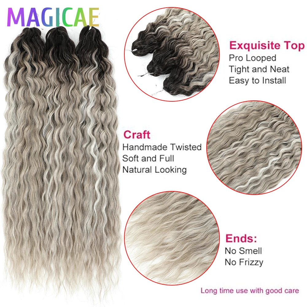 3Pcs 300Grams Crochet Braids Ombre Grey 22Inch Ariel Deep Wate Piano Blond Curly High Temeprature Protein Synthetic Hair