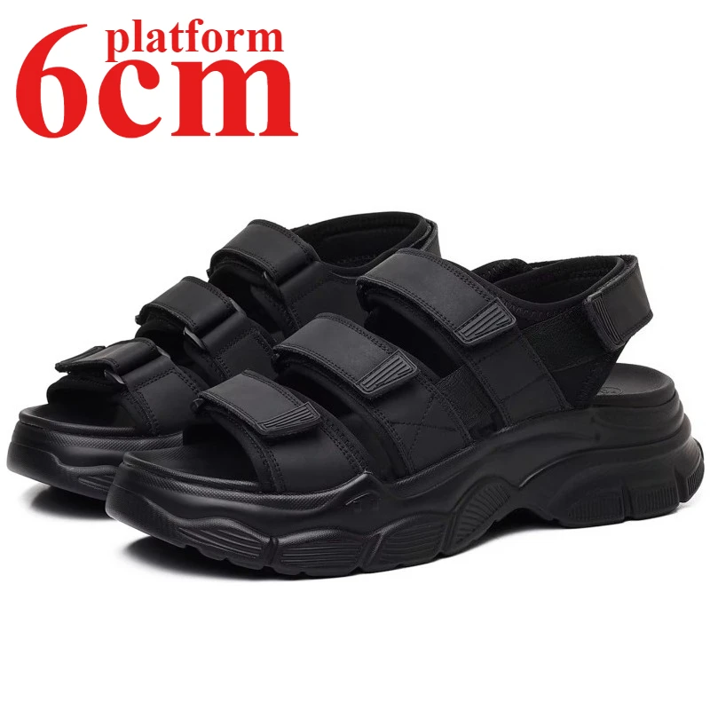 Summer Super Thick Soled Beach Sandals Shoes for Men's 6cm Height Increasing Shoe Going Out Perforated Breathable Casual Sandals