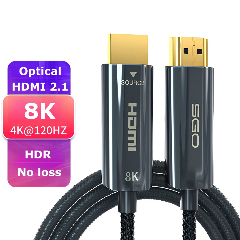 

Волоконно-оптический кабель HDMI 2.1 8K, однонаправленный плетеный шнур HDMI 8K HDR, 48 Гбит/с, сверхвысокая скорость, 8K при 60 Гц, 4K, 120 Гц в стенке