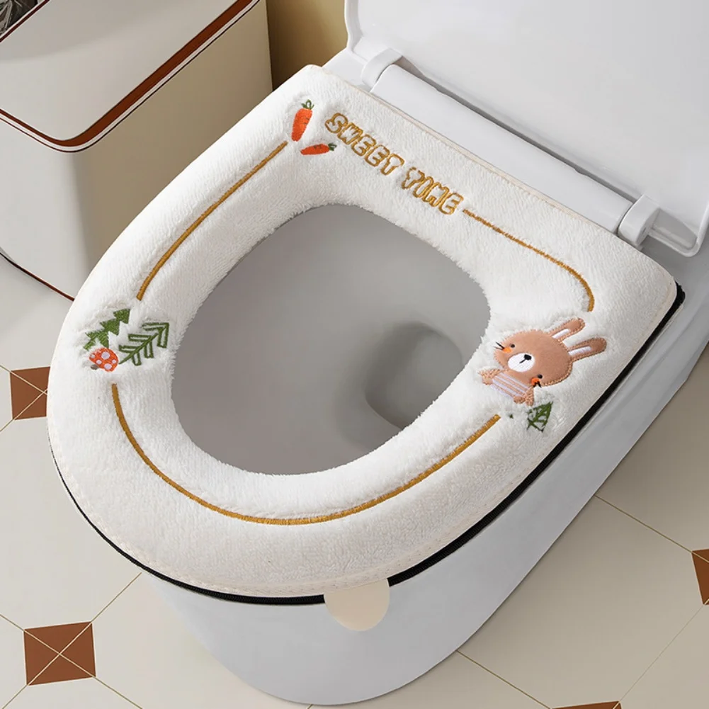 Thickened U-shaped Toilet Seat Cover Winter Warm Zipper Style Toilet Seat Cover Washable Toilet Gasket Cushions