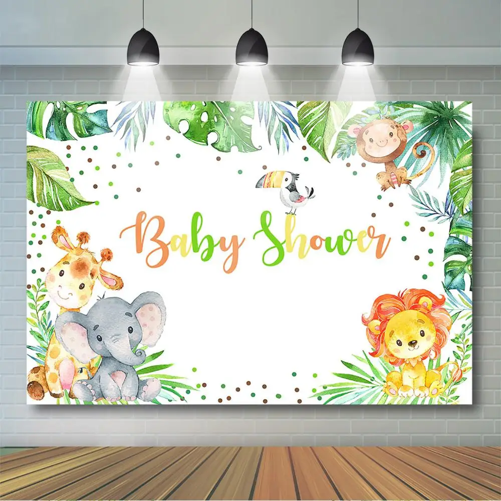 

Mocsicka Safari Baby Shower Backdrop Wild Jungle Animals Baby Shower Party Decoration Lion Elephant Giraffe Safari Background