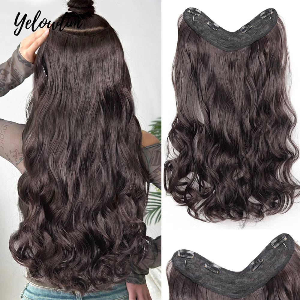 

Synthetic Women Long Curly Wavy Invisible Seamless V-shaped Wig Simulated Increase Volume Fluffy High-level One-piece Hair LM